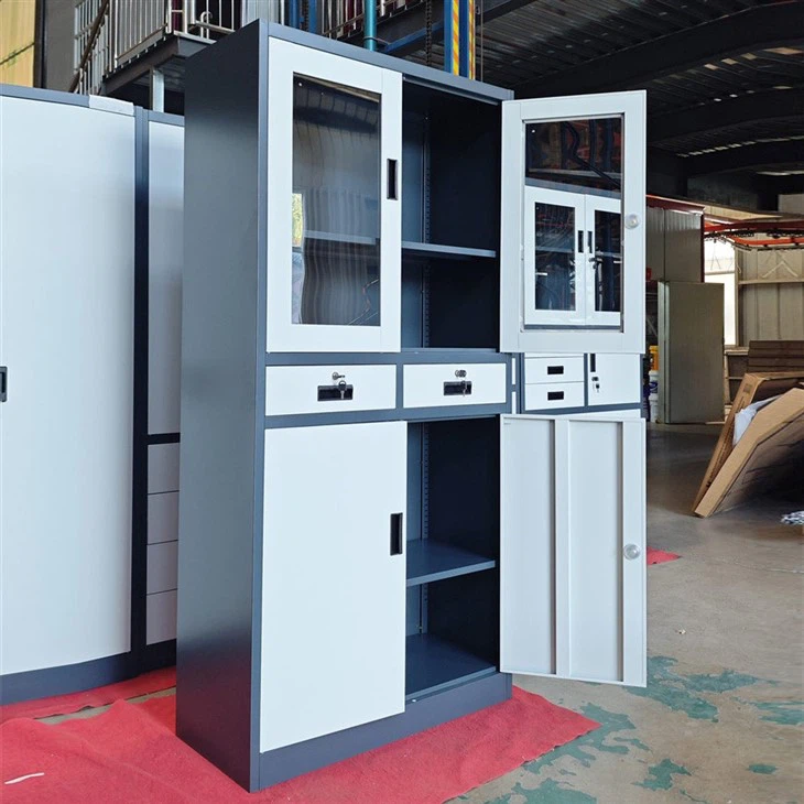 Steel Cupboard With Drawer And Glass & Steel Doors